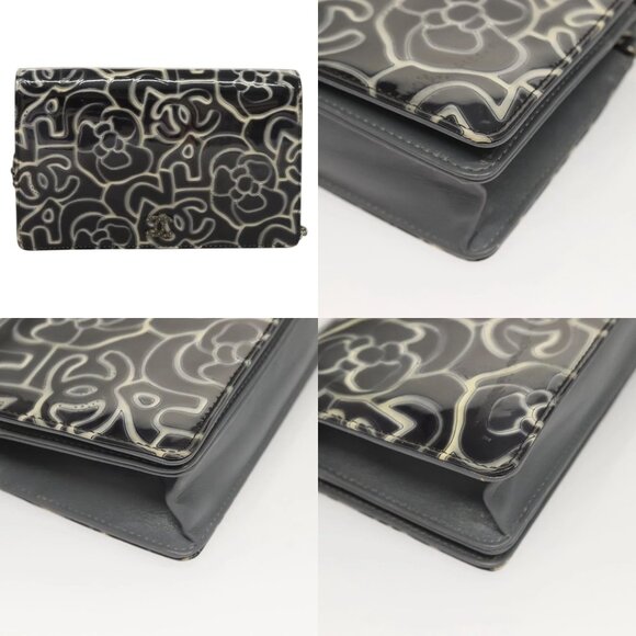 CHANEL Camellia COCO Mark Chain Wallet Patent leather Gray CC Auth PP850 - Picture 13 of 15